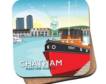 Chatham Maritime Marina, Kent Coaster - by Tabitha Mary - Travel prints, cards and gifts