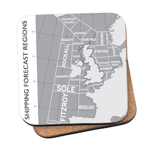 Carte des régions de prévisions d'expédition en gris Coaster - par Tabitha Mary - Affiches de voyage et cadeaux
