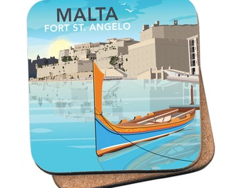 Fort St Angelo, Malta Coaster - by Tabitha Mary - Travel prints, cards and gifts