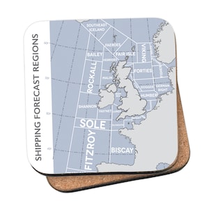 Carte des régions de prévisions d'expédition en bleu clair Coaster - par Tabitha Mary - Affiches de voyage et cadeaux
