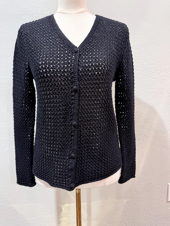 Lauren Ralph Lauren, Lauren Ralph Lauren Vintage Hand Knit Black Cardigan PM