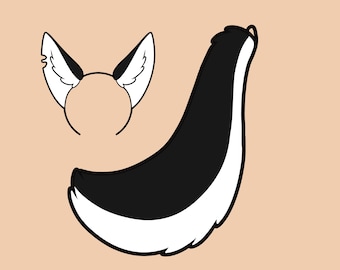 Custom Black and White Tail and Ear Set