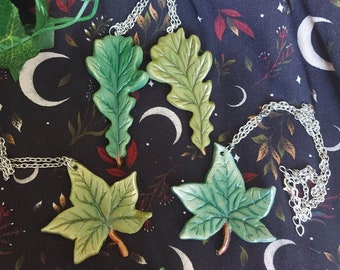 Polymer clay ivy or oak leaf necklace