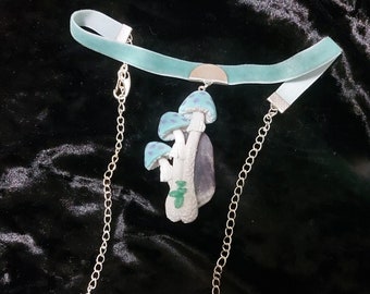 Amethyst and mint mushroom necklace