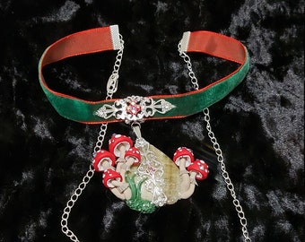 Polymer clay mushroom choker necklace
