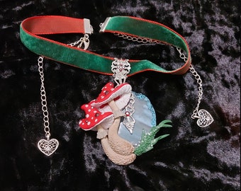 Polymer clay mushroom choker necklace