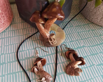 SALE Mystic mushroom necklace and earrings