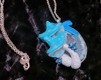 Ice blue polymer clay mushroom necklace