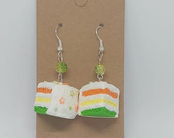 Hand made polymer clay cake slice earrings
