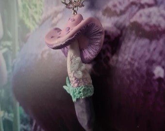 Kawaii pastel polymer clay mushroom necklace