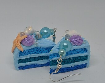 Polymer clay mermaid cake slice earrings