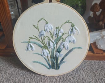 Hand embroidered Snowdrop embroidery hoop