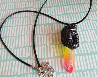 SALE Rainbow crystal tentacle necklace