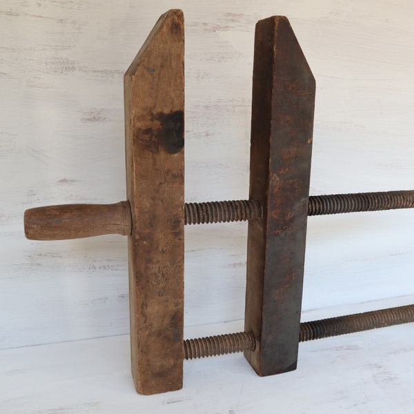 Large Antique Wooden Vice Clamp - Early American Furniture Clamp