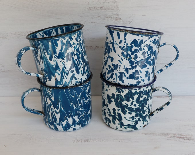 Set of Four Vintage Enamel Camping Cups Blue Spatter Cups Rare Etsy