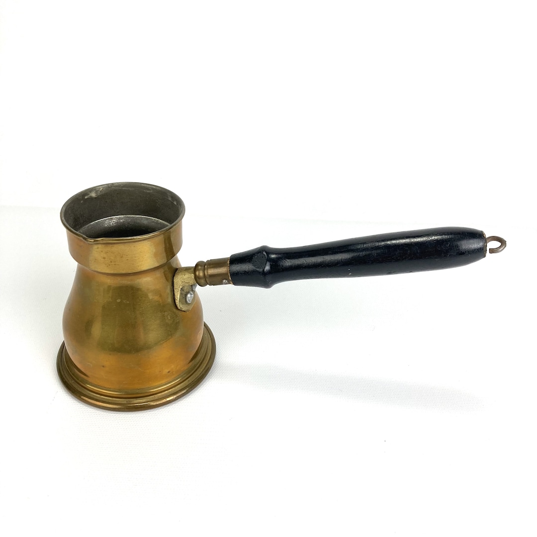 Vintage Brass Turkish Coffee Pot With Wooden Handle - Etsy
