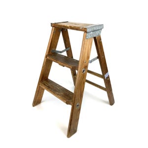 Vintage Brown Wood Step Ladder - 24 Inch Stepstool
