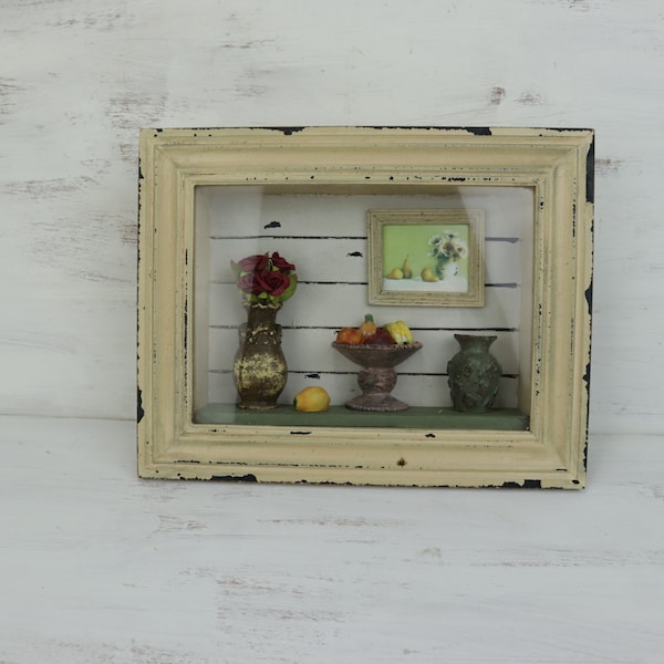 Vintage 3D Still Life Diorama Display Box - Framed with Glass Front