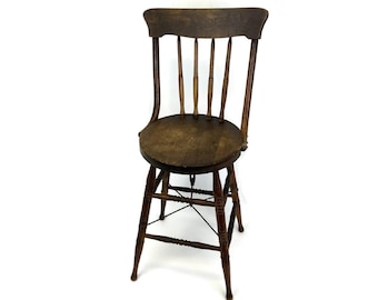 Antique S. Bent & Brothers Oak Stool, c. 1920s, Gardner Massachusetts