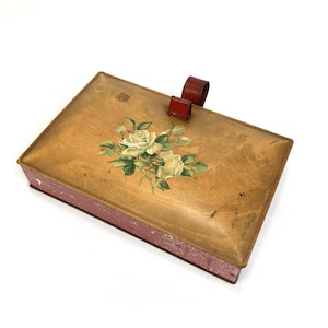 Vintage 1930&#39;s Decorative Tin Box with Hinged Lid - Rare