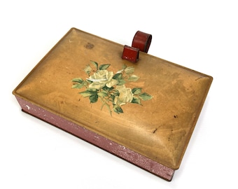 Vintage 1930's Decorative Tin Box with Hinged Lid - Rare