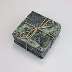 Natural Green Marbled Soapstone Coasters - Set of Four - Free Shipping