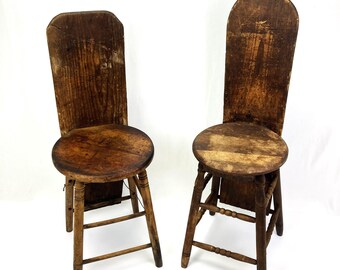 Antique Primitive Workshop Stools - Set of Two
