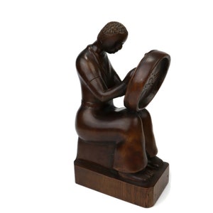 Vintage African Sculpture - Man Playing Drum - Tribal Art