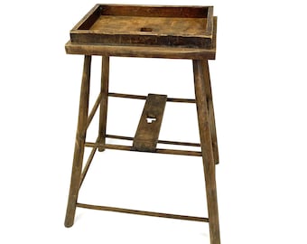 Antique Chair Caning Vise Stand Primitive Wooden Plant Pedestal