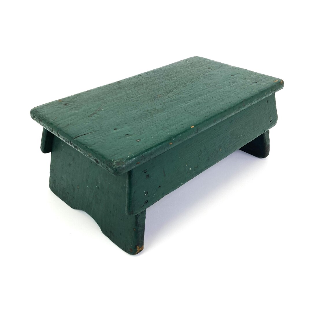 Primitive Wooden Step Stool Antique Green Paint Rustic Farmhouse ...