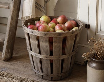 Vintage Slatted Wood Apple Basket - Peck - Storage Basket