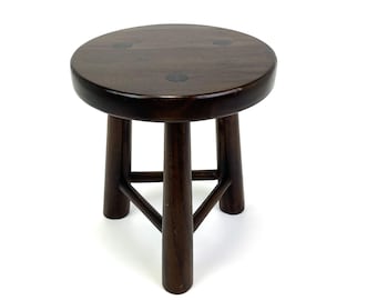 Vintage Mid Century Wooden Milking Stool Three Legged Stool