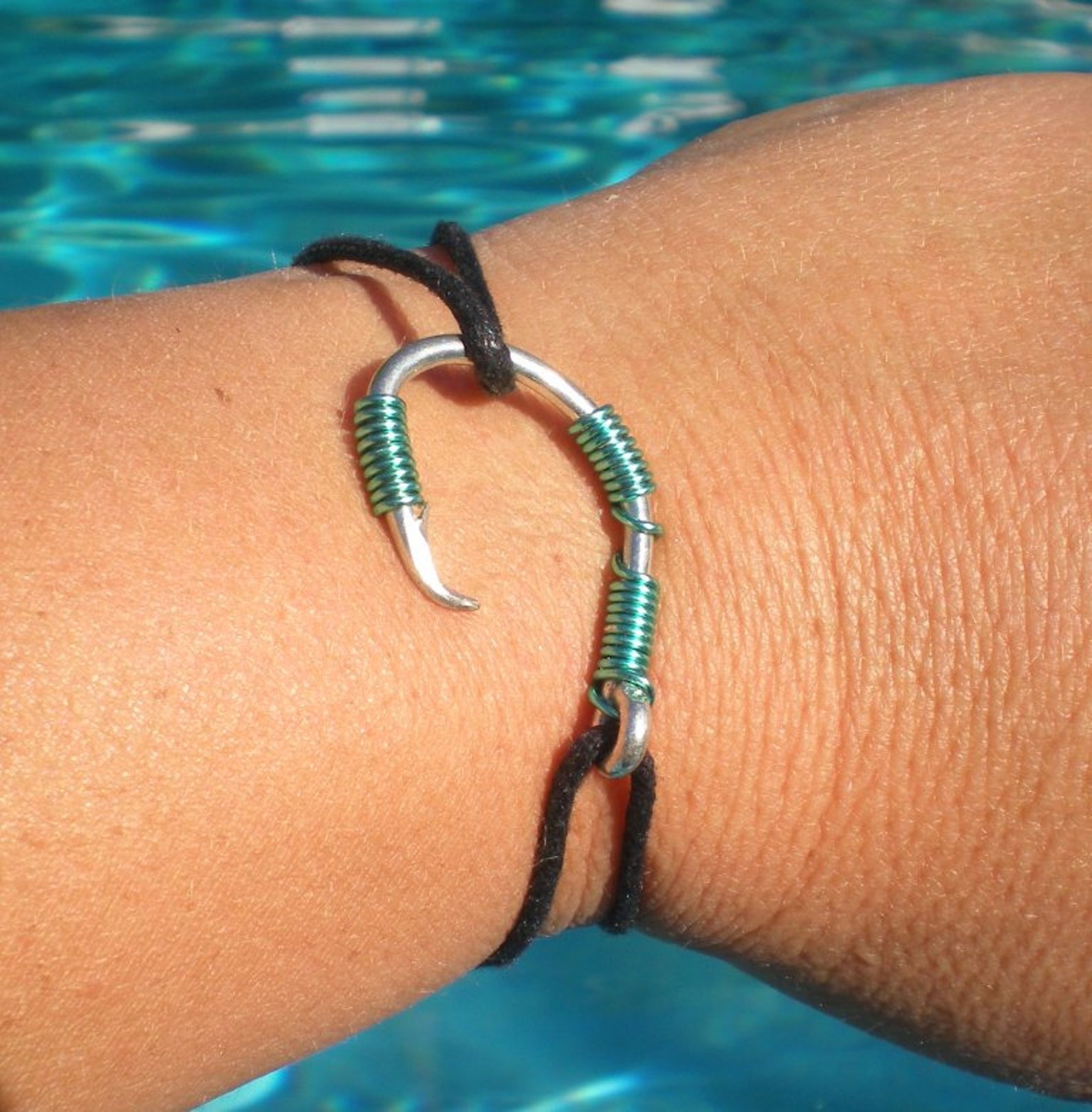 The REAL FISH HOOK Bracelet/anklet Seafoam Green on Silver Etsy