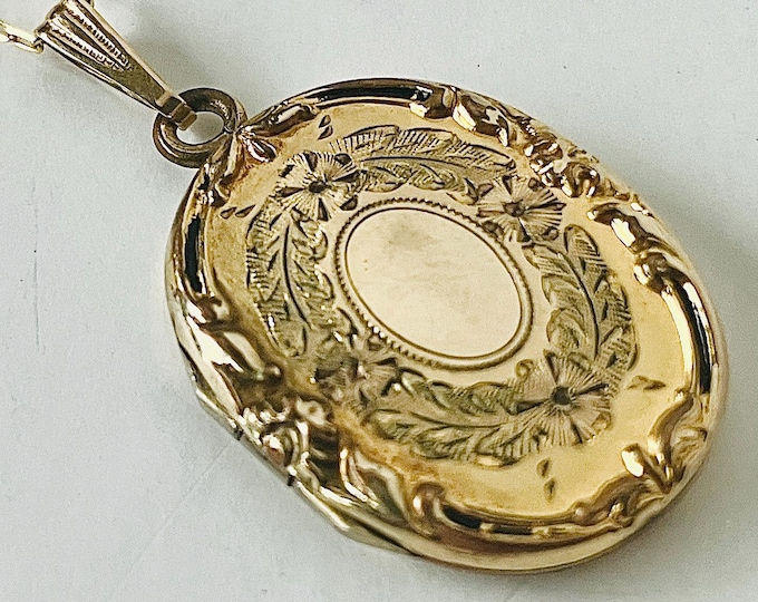 Featured listing image: Antique Oval Engraved Gold Filled Engraved Flower Locket Necklace