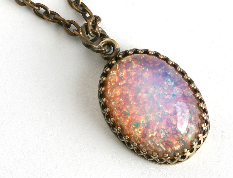 Pink Fire Opal Pendant Necklace Vintage Oval Glass Pink Opal | Etsy