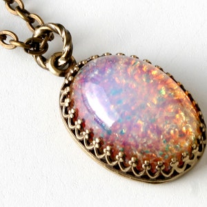 Pink Fire Opal Pendant Necklace Vintage Oval Glass Pink Opal Necklace Gold Chain Gift For Her Lillian Fine Jewelry