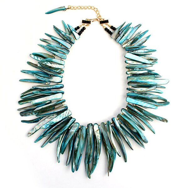 Statement Necklace Bib Necklace Strand Teal Blue Turquoise Pearl Shell Talon Tribal Beads Gift For Her