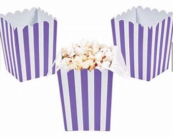 24 Mini Lavender and White striped popcorn boxes treat favors wedding birthday party circus carnival bridal baby shower HUGE CLOSEOUT SALE