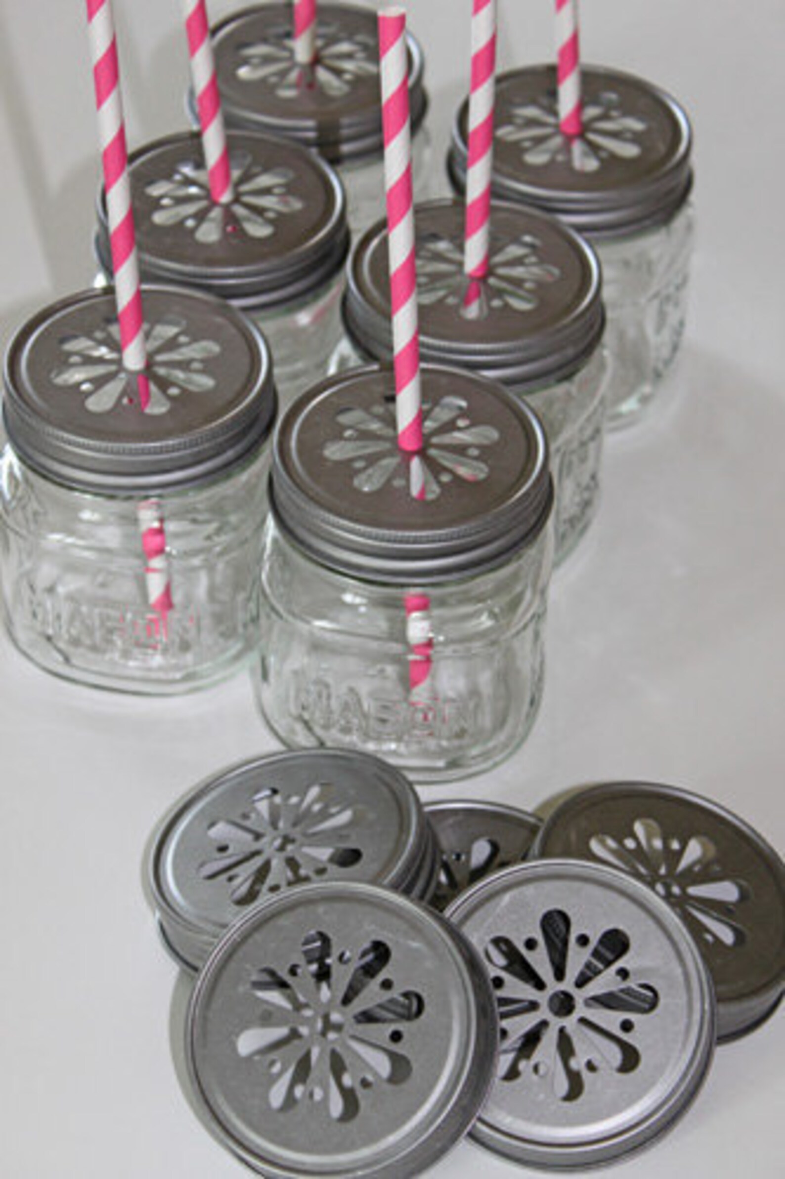 24 Daisy Stamped Pewter Mason Jar LIDS Vintage Etsy