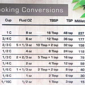 Cooking Conversions Magnet, Conversion Chart Decal, Kitchen Conversions Magnet, Baking Conversion Decal, Refrigerator Magnet, Baking Chart