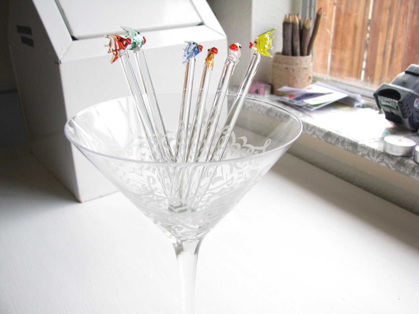 Set of Six Vintage Glass Cocktail Stirrers Shaped Like Fish Etsy