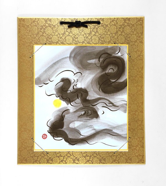 Nuage Avec Un Art Japonais De Lune Art De La Meditation Etsy