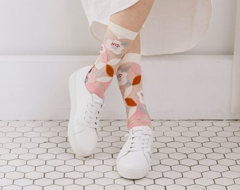 Shippo Camellia Pink Transparent Sheer Socks | One Shoe x Yu Square | see-through socks | womens socks | colorful fun & comfortable socks
