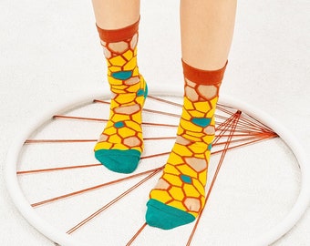 Honeycomb Yellow Transparent Sheer Socks | see-through socks | womens socks | colorful fun & comfortable socks