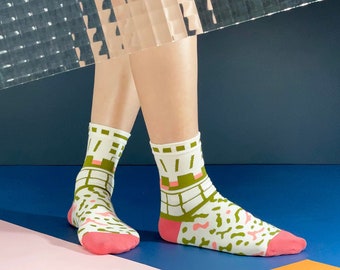 Parcel White Unisex Crew Socks | Patterned Socks | Colorful Fun & Comfortable Socks