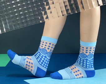 Punch Card Light Blue See Through Socks | Transparent Socks | Sheer Socks | Women Socks | Colorful Fun & Comfortable Socks