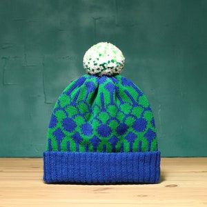 Blue Fountain Detachable Pom Pom Beanie Hat for men for women colorful & cozy handmade customized gift image 1
