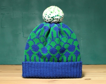 Blue Fountain Detachable Pom Pom Beanie Hat | for men | for women | colorful & cozy | handmade customized gift