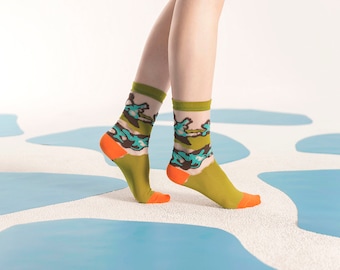 Mudpots Olive Transparent Sheer Socks | see-through socks | womens socks | colorful fun & comfortable socks