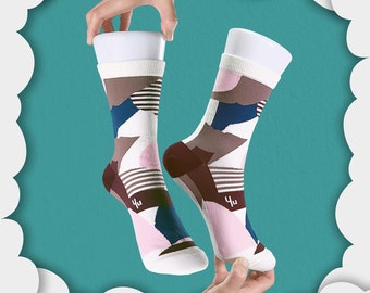 Smog White Unisex Crew Socks | Patterned Socks | Colorful Fun & Comfortable Socks